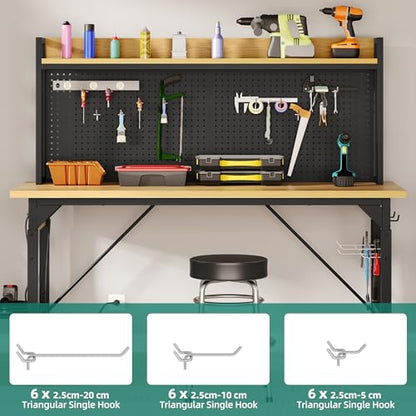 YITAHOME 48in Adjustable Workbench with Pegboard & Wheels & Outlets - size: 48" Workbench w/Pegboard