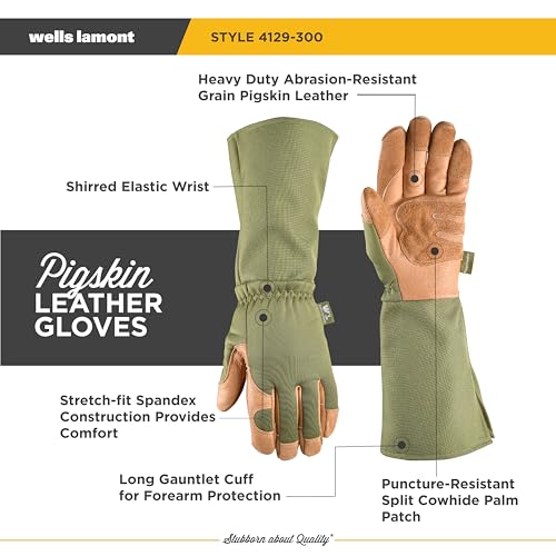 Wells Lamont Women's Leather Rose Pruning Gauntlet Gardening Gloves, Small - size: Small