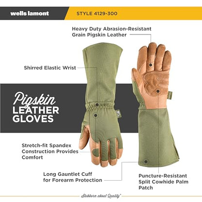 Wells Lamont Women's Leather Rose Pruning Gauntlet Gardening Gloves, Small - size: Small
