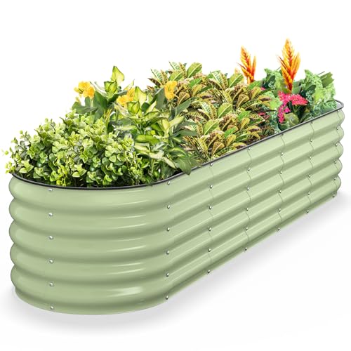 Kesfitt Raised Garden Bed, Metal Galvanized Steel Oval Garden Bed 8x2x1.5 ft with 18-Inch Deep Open-Bottom Design for Outdoor Vegetable Gardening, Fruit Green - color: Fruit Green, size: 8x2x1.5FT