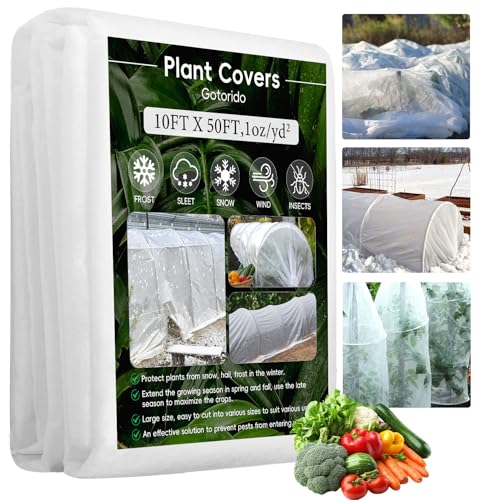 Plant Covers Freeze Protection, 10 ft x 50 ft 1.0 oz/yd² Reusable Frost Protection Floating Row Cover, Frost Blankets for Plants, Frost Cloth for Cold Weather Snow, Winter Frost Pests Protection - size: 10 ft x 50ft