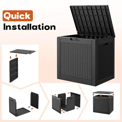 Outdoor Deck Storage Box,Waterproof,Black,35 Gallon - color: Striped Black, style: 35 Gallon