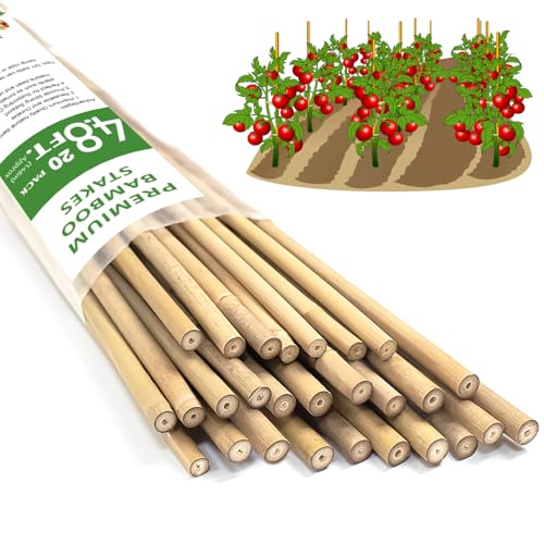 Plant Stakes, 4.8 FT Natural Bamboo Stakes Plant Support Stakes - 25Pcs - size: 4.8 FT,Pack of 20