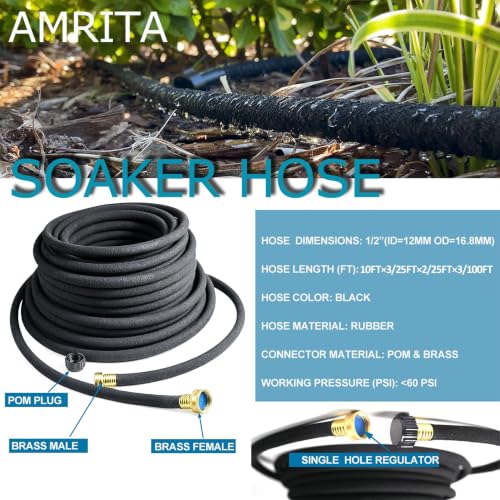 AMRITA 1/2"Soaker Hose KIT, 25ft 3Pack Garden Drip Hoses Brass Couplings - color: 1/2"×(25FT)×(3PCS)