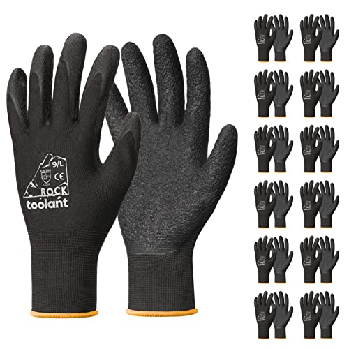 toolant Crinkle Latex Work Gloves, 12 Pairs, Black, Large - color: Black - 12 Pairs, size: Large