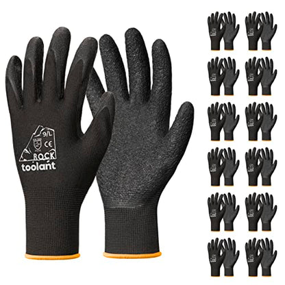 toolant Crinkle Latex Work Gloves, 12 Pairs, Black, Large - color: Black - 12 Pairs, size: Large