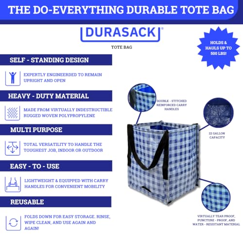 DURASACK Heavy Duty Storage Tote Bag 22-Gallon, Gingham Blue - color: Gingham Blue, size: Single