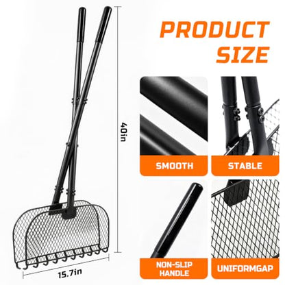 Leaf Grabber Rake, Lightweight Steel Leaf Picker Upper, Long Handle Leaf Scoop with Cushioned Grip, Multi-Use Garden Claw Tool for Lawn Yard Shrub Debris Cleanup