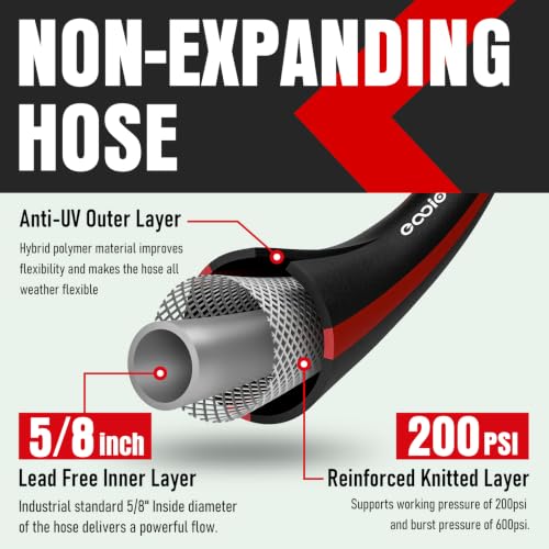Heavy Duty Garden Hose 50ft, NON-EXPANDABLE Flexible Water Hose, Kink Resistant Lightweight Hybrid Hose, Leakproof Hose Male to Female Fittings - color: Black+Red, size: 50ft