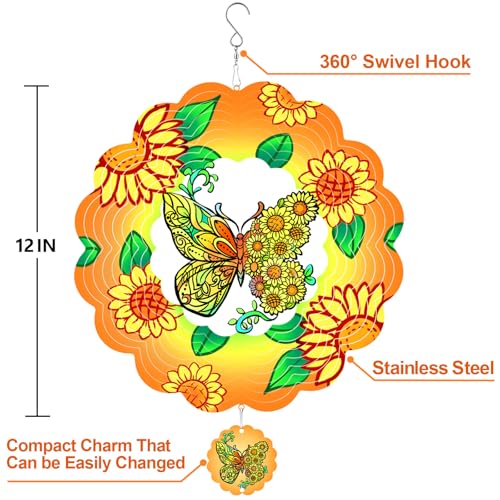 Sunflower Butterfly Wind Spinner Outdoor Hanging Sculptures - color: Butterfly