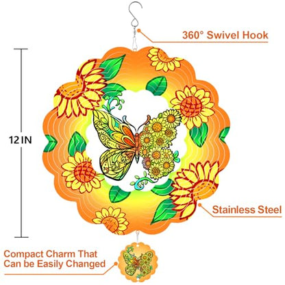 Sunflower Butterfly Wind Spinner Outdoor Hanging Sculptures - color: Butterfly