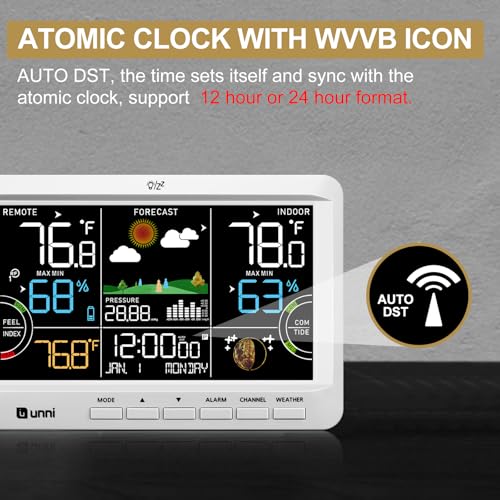Weather Station Indoor Outdoor Thermometer Wireless Atomic Clock White - color: White