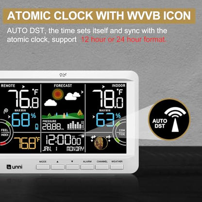 Weather Station Indoor Outdoor Thermometer Wireless Atomic Clock White - color: White