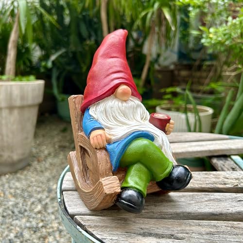 Drinking Coffee Faceless Garden Gnome Statue Decoration 7.1" Figurine Ornament for Indoor Outdoor Home Patio Yard Lawn - style: Rocking Chair Gnome