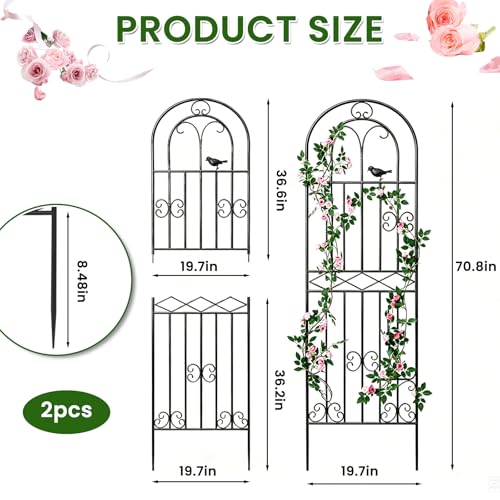 2 Pack 70.8"x19.7" Metal Gardon Trellis for Climbing Plants Outdoor, - size: 2P: 70.8" H x 19.7" W