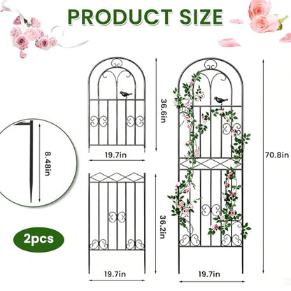 2 Pack 70.8"x19.7" Metal Gardon Trellis for Climbing Plants Outdoor, - size: 2P: 70.8" H x 19.7" W