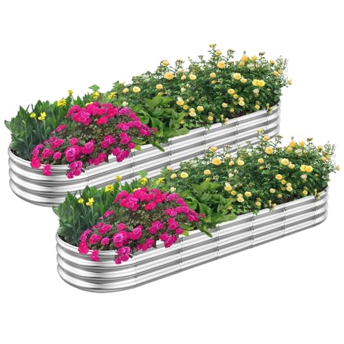 RAYKEEP 2 Pack 8x4x1ft Galvanized Raised Garden Bed, Silver - color: 2pcs, size: 8x2x1ft(2pcs)