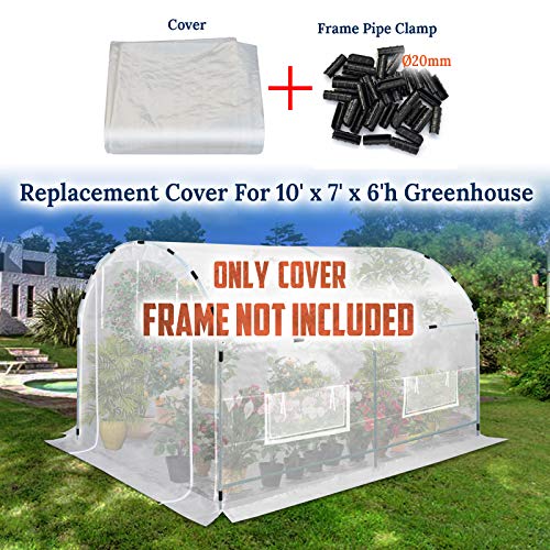 Greenhouse Replacement White Cover for Large Hot House , Support Arch Climbing Frame , Cover Comes in 3 Pieces, with ABS Clamps (Frame Does NOT Included) (10' x 7' x 6') - size: 10' x 7' x 6'
