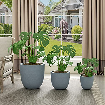 Kante Set of 3 Blue Gray Concrete Bowl Planters 18" 14" 10" Dia - color: Gray, size: 18"d + 14"d + 10"d