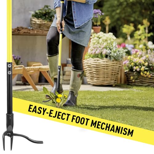 Jardineer Weed Puller Tool Stand Up Heavy Duty, 45" Weed Remover Tool with Long Handle and 4-Claw Steel Head, Manual Weeding Tool for Garden Lawn Yard, Easily Remove Weeds Without Bending