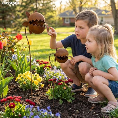 32 Inch Metal Flowers Venus Flytrap Carnivorous Plant Stake for Yard Art - color: Brown B