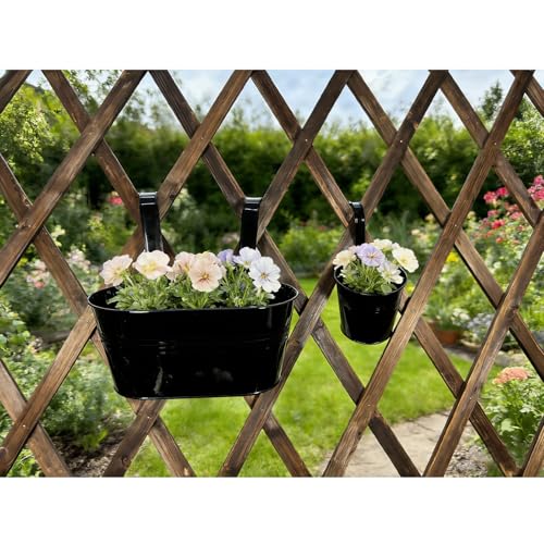 4 Pack Mixed Size Metal Railing Planters with Hanging Hooks, Black - color: Black, size: Oval 10"*2 + Round 4"*2