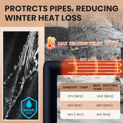 3ft Stickable Waterproof Water Pipe Heat Blanket, Max Temp 140°F - style: 3ft