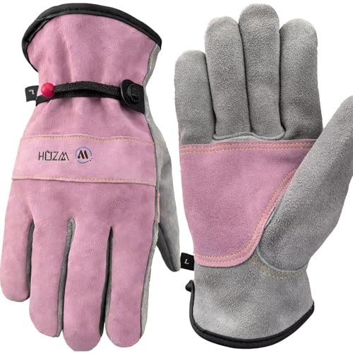 WZQH Leather Work Gloves for Men or Women.Gardening,Welding,Pink-Grey L - color: Pink - Grey, size: Large (Pack of 1)