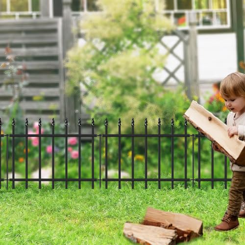 Decorative Metal Garden Fence 18" x 20', Small Fence Border with Stakes - size: 18″H x 20ft（10 Panels）