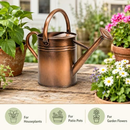 1 Gallon Metal Watering Can for Indoor Outdoor Plants, Retro Coppery - color: Retro Coppery