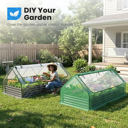 Quictent 8x4x1ft Galvanized Raised Garden Bed with Cover - color: Clear, size: 8 x 4 x 1 ft