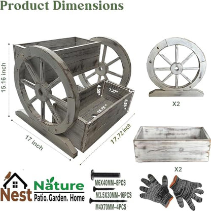 NestNature Wooden Wagon Planter Box|Raised Garden Bed W/Wheels for Plants - color: Antique White, size: Classic-2Tier