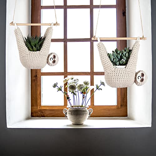 Evbopa Sloth Gifts Sloth Plant Hanger Plant Gifts Macrame Hanging Planter - size: 2 Pack