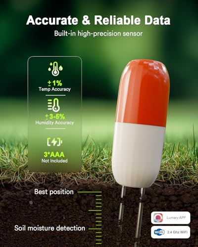 Lumary Wireless WiFi Moisture & Temperature Soil Meter, IP67, No Need Hub