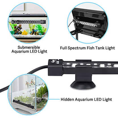 hygger 24/7 Mode Submersible Aquarium LED Light, Full Spectrum Hidden Fish Tank Light with 3 Rows Beads 7 Colors Auto On Off Sunrise-Daylight-Moonlight, Adjustable Timer Brightness - size: 19.9in 12W