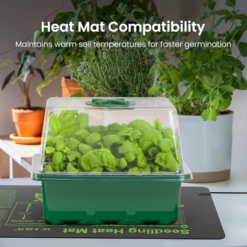 MIXC 6 Pack Seed Starter Kit with Grow Light, Vented Humidity Dome, Green - color: Green, size: 12 Cells With Light-6 Packs