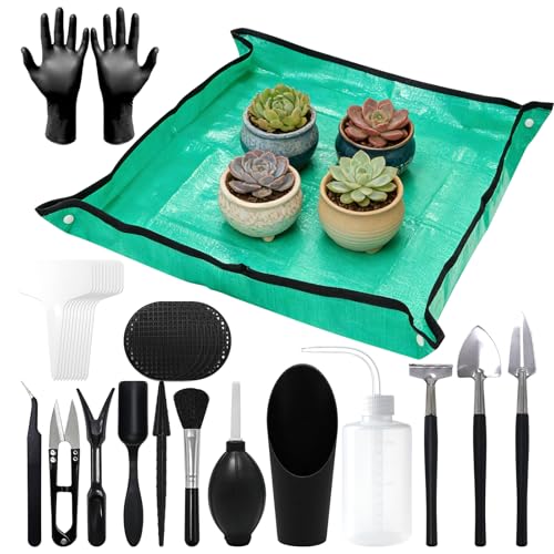 Gute 30Pcs Mini Succulent Tools Set,Plant Care Kit w/Repotting Mat