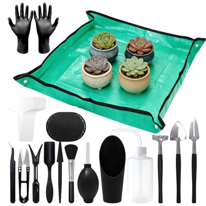 Gute 30Pcs Mini Succulent Tools Set,Plant Care Kit w/Repotting Mat