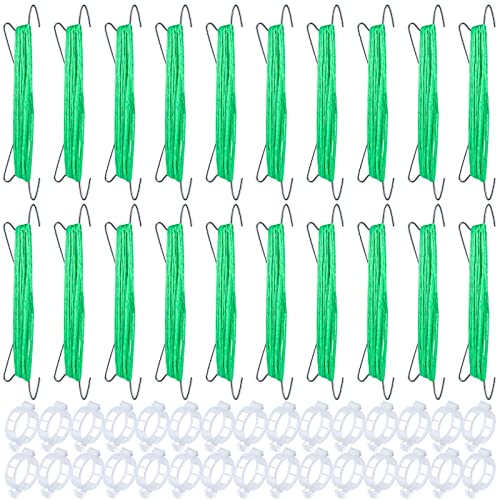 50Pcs Tomato Hooks with String, Support Hooks, Holder & Plant Support Clips with 33.3ft Twine to Prevent Pinching or Falling Off - color: Green-50
