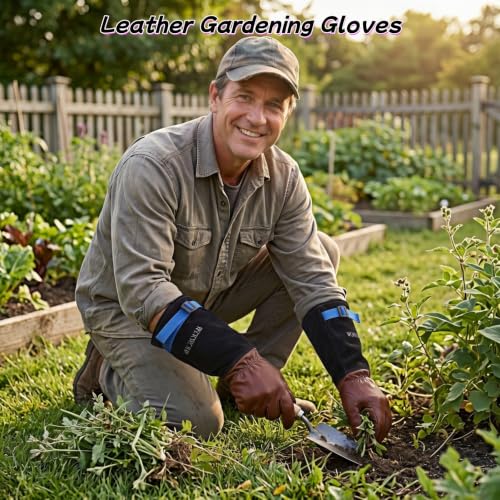 Cow Leather Adjustable Thorn Proof Gardening Gloves - color: Black-brown, size: Large