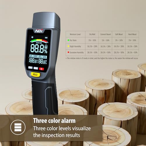 NDI 6 in 1 Non-invasive Moisture Meter Pinless Humidity Sensor Drywall/Gypsum Board/Cement Board/Cork/Hardwood/Mildew Index