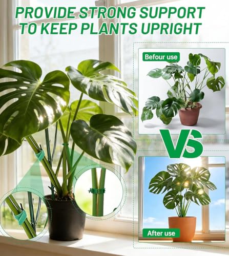 12 Pack Stackable Monstera Plant Support, Upgrade Pothos Plant Climber Support Indoor Plant Stakes with 12 Clips and Cable Ties Plant Poles for Vine Training Stem Stabilization