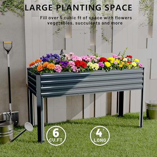 Vengarus 2PCS 48×18×30in Galvanized Raised Garden Bed Outdoor with Legs Set - color: Gray, size: Grey(2PCS)