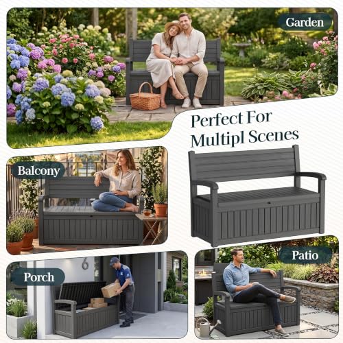Outdoor Bench, Waterproof Garden Storage Bench, 110 Gallon Deck Box