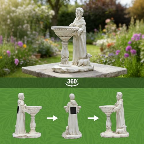 Sheaifun Solar St Francis Garden Statue Outdoor Decor with Bird Bath Feeder - style: St Francis