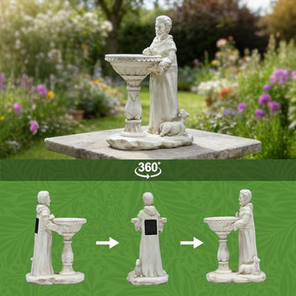 Sheaifun Solar St Francis Garden Statue Outdoor Decor with Bird Bath Feeder - style: St Francis