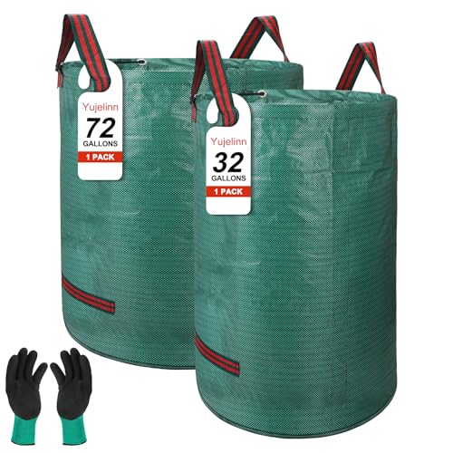 72 & 32 Gallon Reusable Yard Waste & Lawn & Leaf Bags with Handles & Gloves