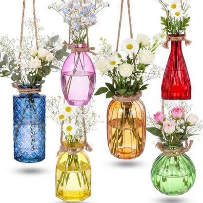 6 Pcs Stained Glass Hanging Propagation Vases, Saturation - color: High Saturation Colorful Series