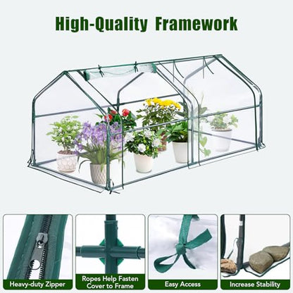 Garvee Mini Greenhouse with Zippered Doors & Roll-up Windows, 71" x 36" x 36" Portable Plant Hot House with Durable PVC Cover, Water Resistant, UV Protected for Outdoor Flowers, Vegetables - size: 71"x36"x36"
