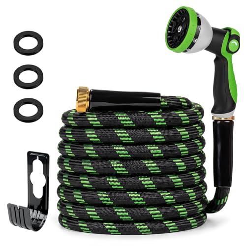 Garden Hose 25 FT, Non-Expanding Water Hose with 10 Pattern Spray Nozzle - size: 25FT